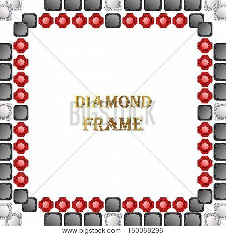 Diamonds square frame. Vector illustration jewelry. Abstract vector border on white background.