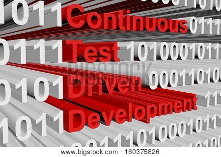 Continuous test driven development in the form of binary code, 3D illustration