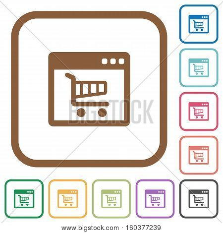 Webshop application simple icons in color rounded square frames on white background