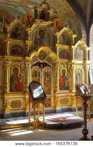 Russian church altar with soft light interior