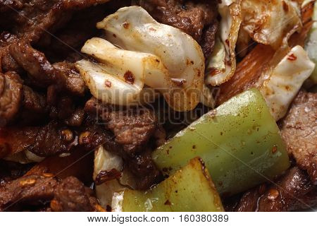 Chinese Food. Hot Dry Veal With Vegetables