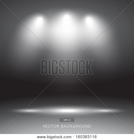 Empty dark or black gallery wall with lights effect for images and advertisement vector