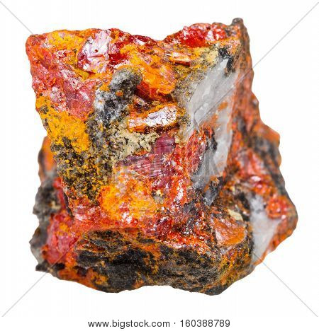 Stone With Crystals Of Realgar Isolated