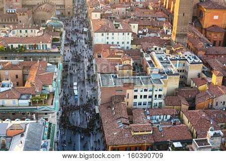 Above View Of Street And Houses In Bologna City