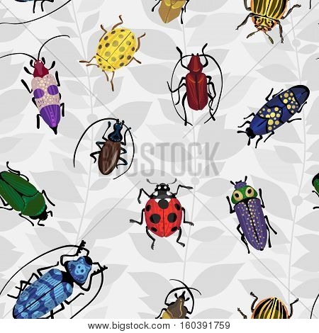 Seamless Pattern With Colorful Bugs.