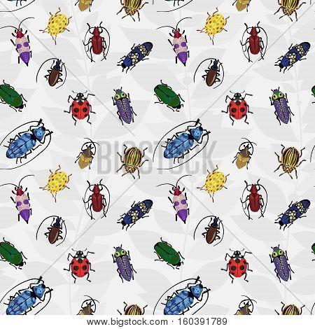 Seamless Pattern With Colorful Bugs.