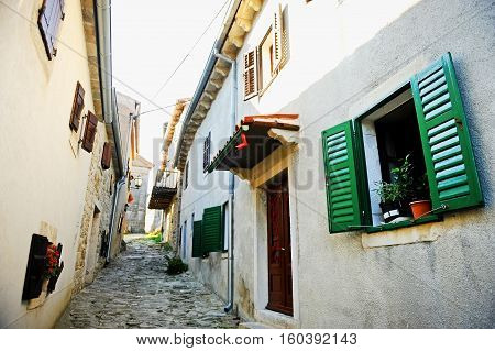 Street view in the city of Hum known as the smallest city in the world in Croatia.