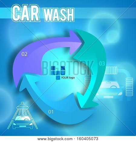 Car wash blue light background with icons design elements. Modern business presentation template for car-wash cover brochure. Abstract vector illustration eps 10 can be for flyer layout web banner
