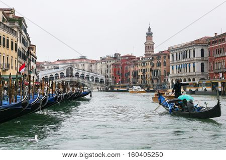 Traghetti Boat In Grand Canal In Venice In Rain