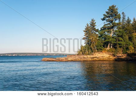 The beautiful view at the Grand Island and Lake Superior from the Au Train point, Alger County, Michigan, USA