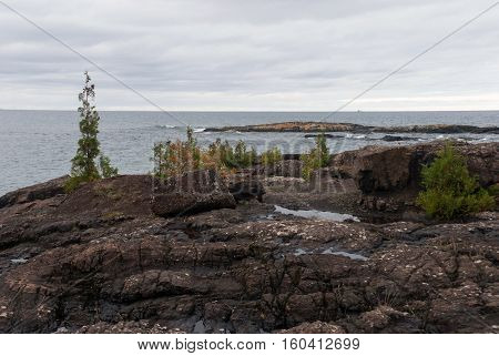 View at Superior Lake from the Black Rocks of Presque Isle Park, Marquette, Michigan, USA