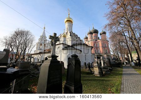 Moscow, Russia - October 25, 2016:  Donskoy Monastery. Medieval Russian Churches On The Territory --
