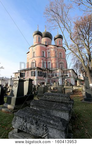 Moscow, Russia - October 25, 2016:  Donskoy Monastery. Medieval Russian Churches On The Territory --
