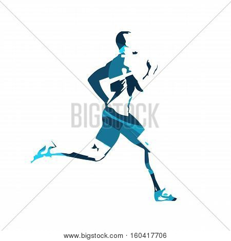 Abstract blue vector runner. Running man vector isolated illustration. Sport athlete run decathlon