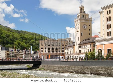 Sochi, Russia - 8 May, Baywalk nearby Rosa Khutor, 8 May, 2016.
Olympic village Roza Khutor.