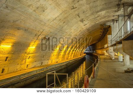 Balaklava, Crimea - September 2016: Former soviet submarine underground base, tonel Balaklava, Russia