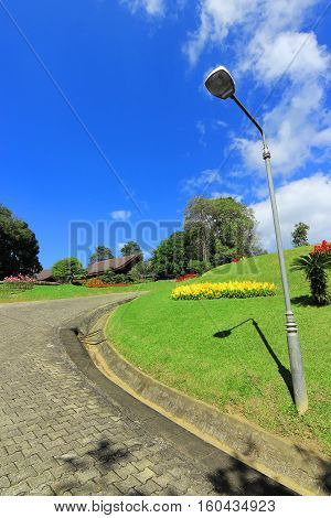 Walkway and lamp post in Doi Tung Royal Botanical Gardens