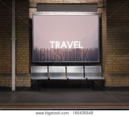 Travel word on nature background with trees