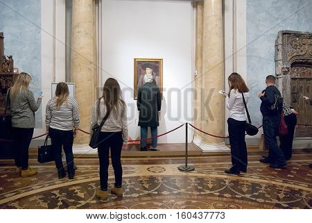 St Petersburg, Russia, Dec 1, 2016: People look at the installation 