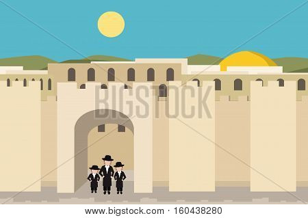 jerusalim old city  - background cartoon vector illustration