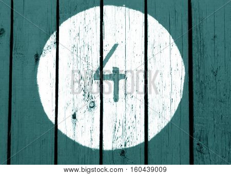 Number Four On Cyan Toned Wooden Wall.