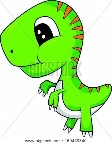 Illustration of Cute Cartoon of Green Baby T-Rex Dinosaur. Vector EPS 8.
