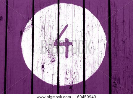 Number Four On Purple Toned Wooden Wall.