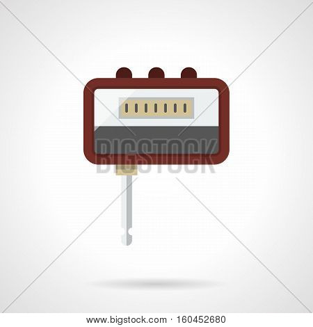 Portable mini headphone guitar amplifier. Musical equipment, devices and accessories. Music store concept. Flat color style vector icon.