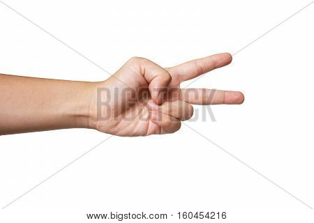 two fingers style with white background ,hand