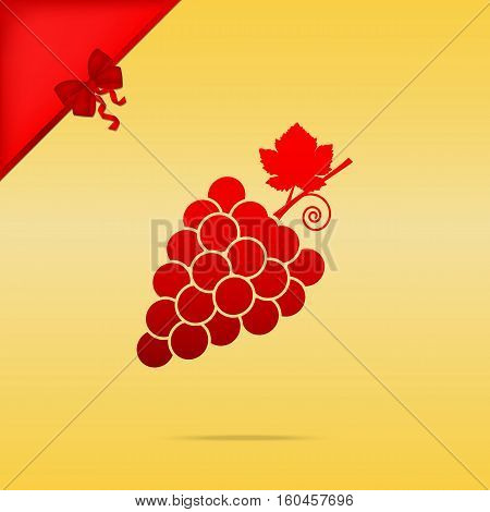Grapes Sign Illustration. Cristmas Design Red Icon On Gold Backg