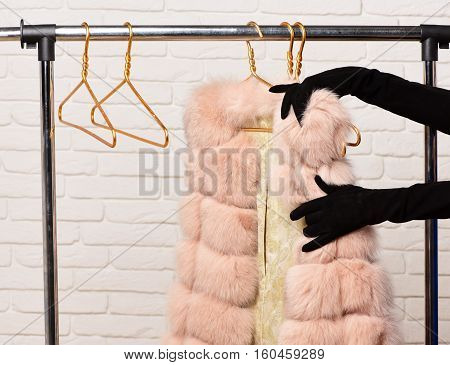 Fashionable Fur On Hangers