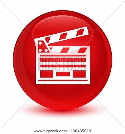 Cinema Clip Icon Glassy Red Round Button