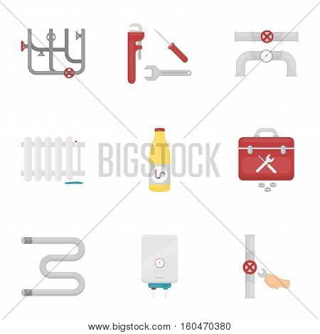 Plumbing set icons in cartoon style. Big collection of plumbing vector symbol stock