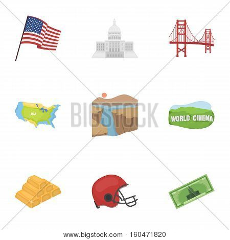 USA country set icons in cartoon style. Big collection of USA country vector symbol stock