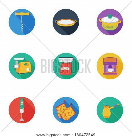 Kitchen set icons in cartoon style. Big collection of kitchen vector symbol stock
