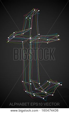 Abstract illustration of a Multicolor sketched T with Transparent Shadow. Hand drawn 3D T for your design. EPS 10 vector illustration.