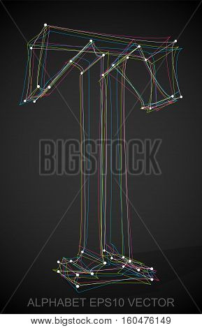 Abstract illustration of a Multicolor sketched T with Transparent Shadow. Hand drawn 3D T for your design. EPS 10 vector illustration.