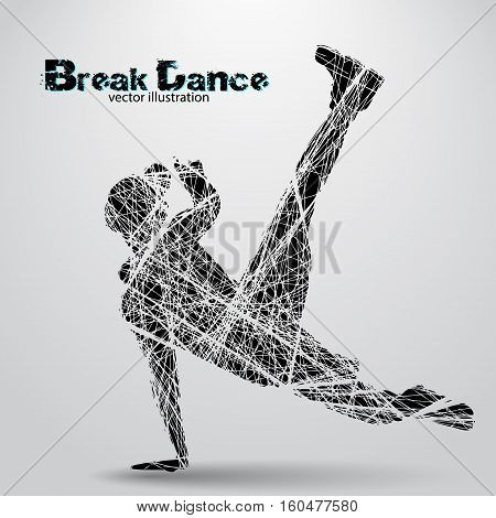 Silhouette of a break dancer. Background and text on a separate layer, color can be changed in one click