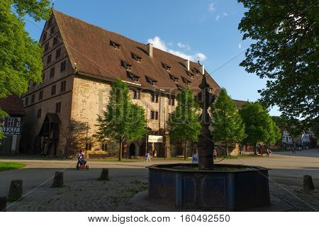 MAULBRONN GERMANY - MAI 17 2015: row of Tudor style houses at the monastery courtyard in Maulbronn. Cistercian Monastery Maulbronn is part of the UNESCO World Heritage Site.
