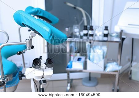 Gynecological room with chair and equipment