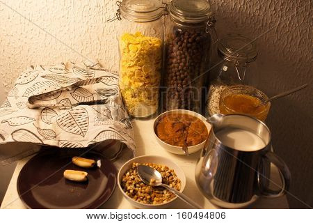 vintage food on wooden table with flakes