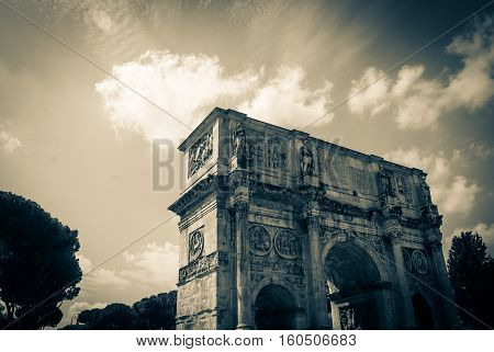 The Arch of Titus located on the Via Sacra south-east of the Roman Forum, Rome, Italy