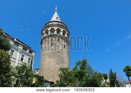 ISTANBUL TURKEY - MAY 20 2016 - tourists in galata tower in Istanbul Turkey. More than 32 million tourists visit Turkey each year.