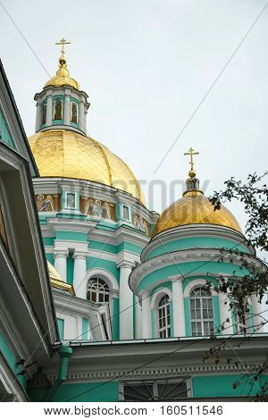 Russian Orthodox Church architecture in Moscow daylight green