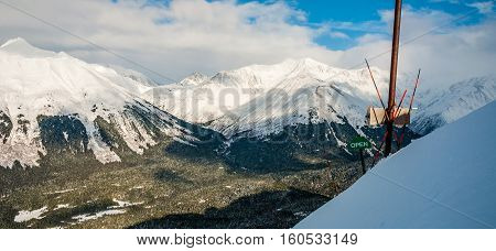Panoramic View Of The Entire Chugach Mountain Coastal Range In Girdwood , Alaska High In The Alayesk