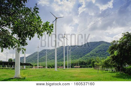 Wind energy nature with mountain on background