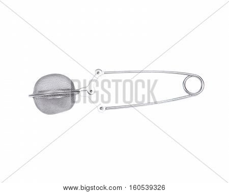 Stainless steel traditional tea strainer isolated on white background