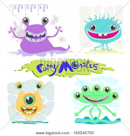 Funny monsters. Vector illustration of animals monsters