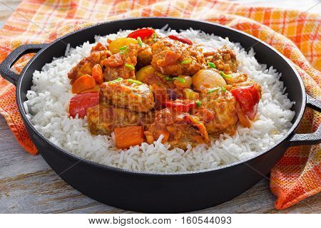 Rice And Sweet And Sour Fried Pork Chunks