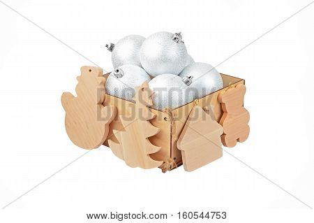 Wooden Box With Christmas Baubles